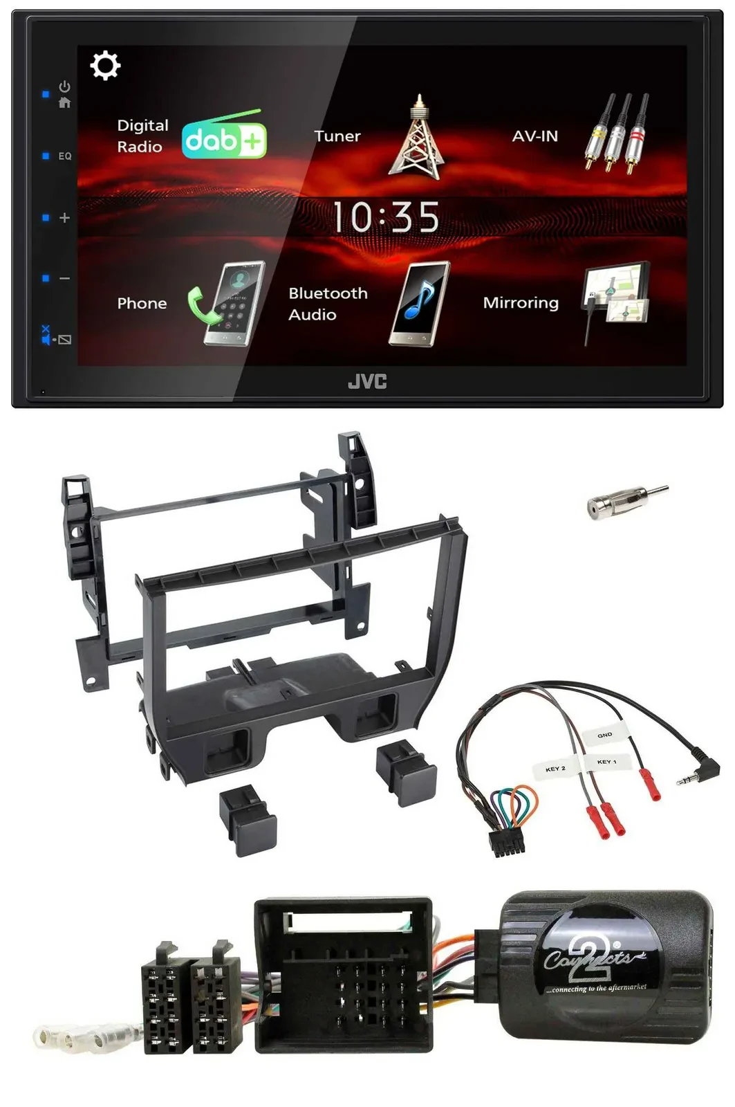 Автомагнитола для Citroen C3 2010–2014 JVC 2 DIN, Bluetooth, USB, DAB, поддержка кнопок на руле