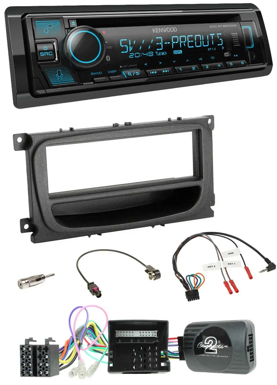Kenwood Bluetooth USB CD Lenkrad DAB Autoradio für Ford C-Max Focus Can 07-10 Ga