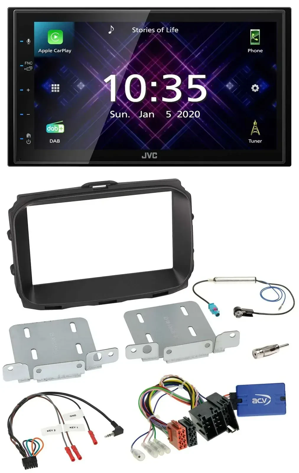 Автомагнитола для Alfa Romeo Giulietta (2013–2021) JVC 2-DIN, DAB, Bluetooth, USB, поддержка управления на руле