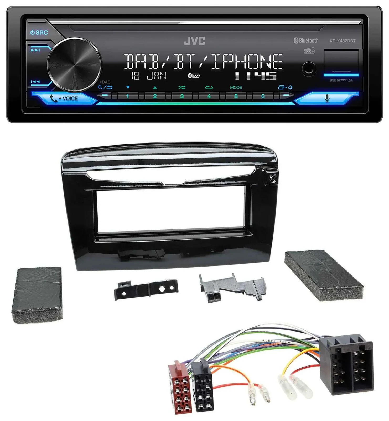 Автомагнитола JVC Bluetooth DAB USB MP3 для Lancia Y (с 2012), черный глянец