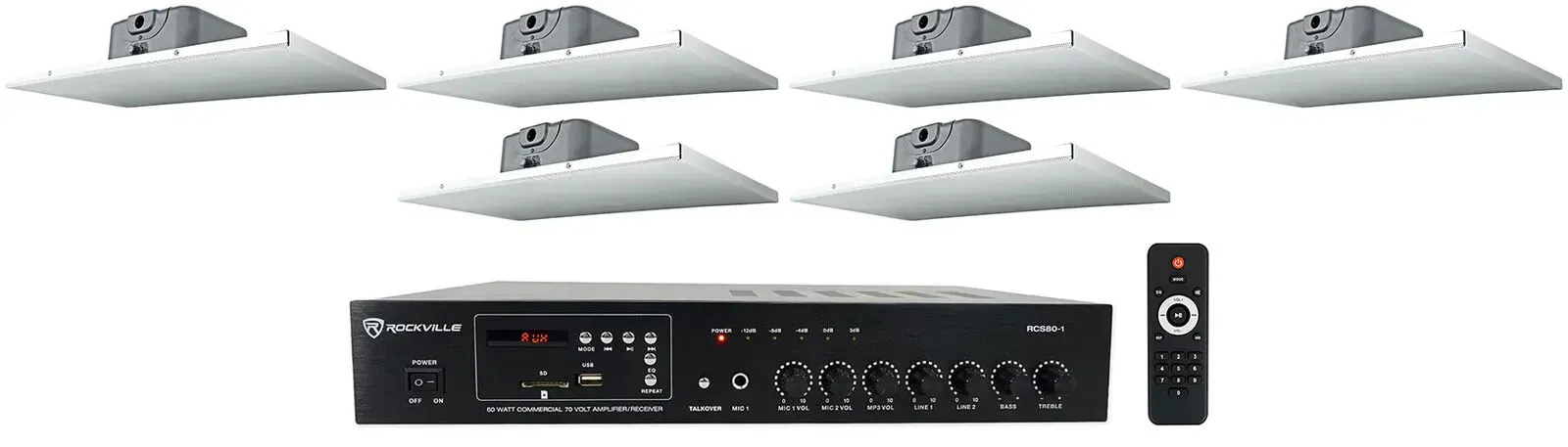 Потолочная акустика Rockville RCS80-1+(6) DCS6T White с усилителем (6 штук)