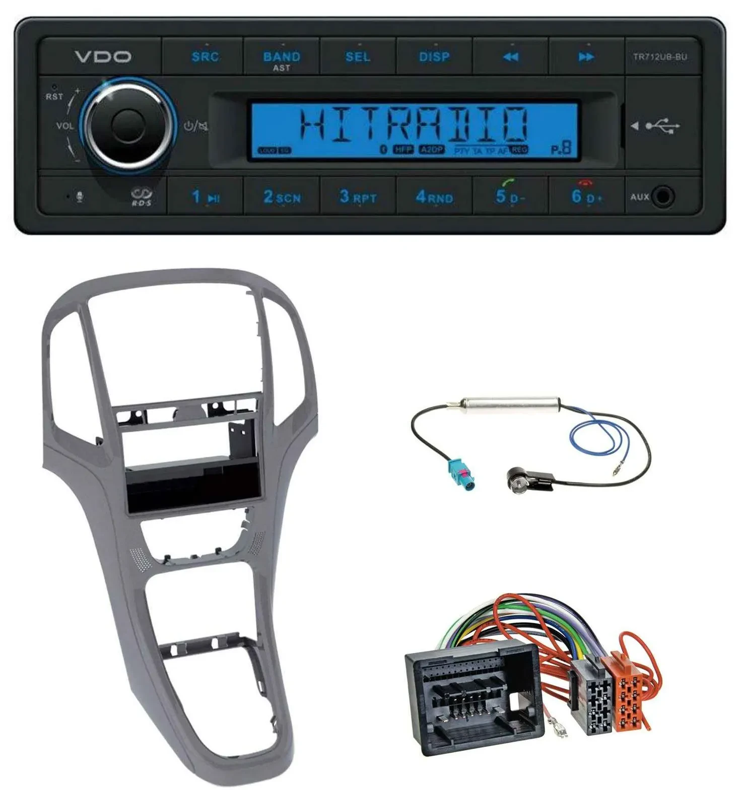 Автомагнитола VDO Bluetooth USB AUX MP3 для Opel Astra J (с 2009) титан серый