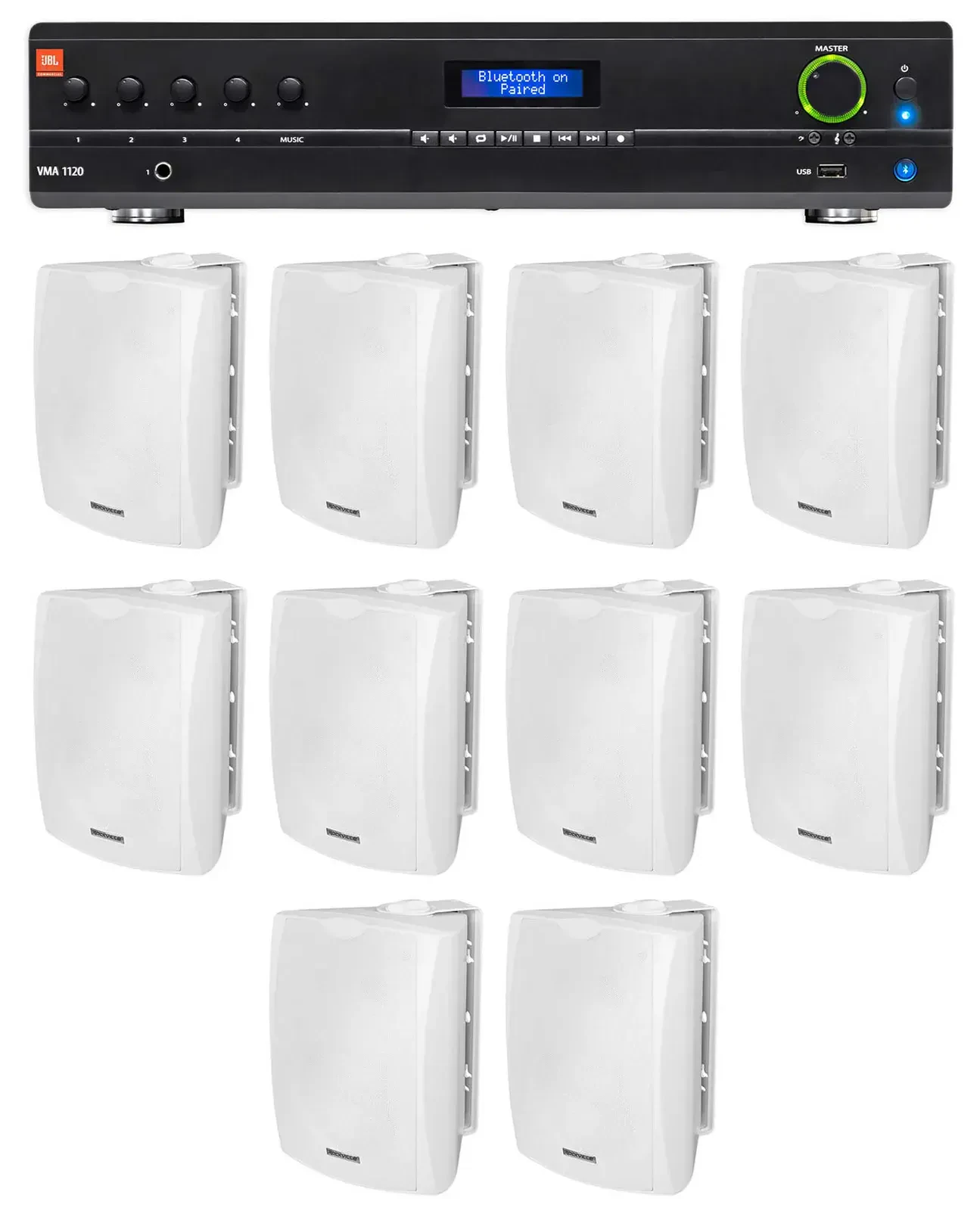 Настенная акустика JBL WET-5W White с усилителем (10 штук)