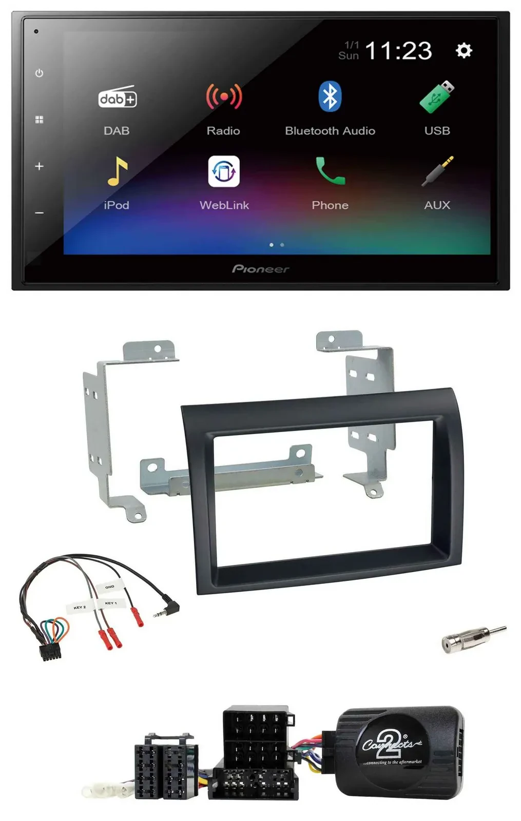 Pioneer USB Bluetooth DAB 2DIN Lenkrad Autoradio für Fiat Ducato 06-08 schwarz P