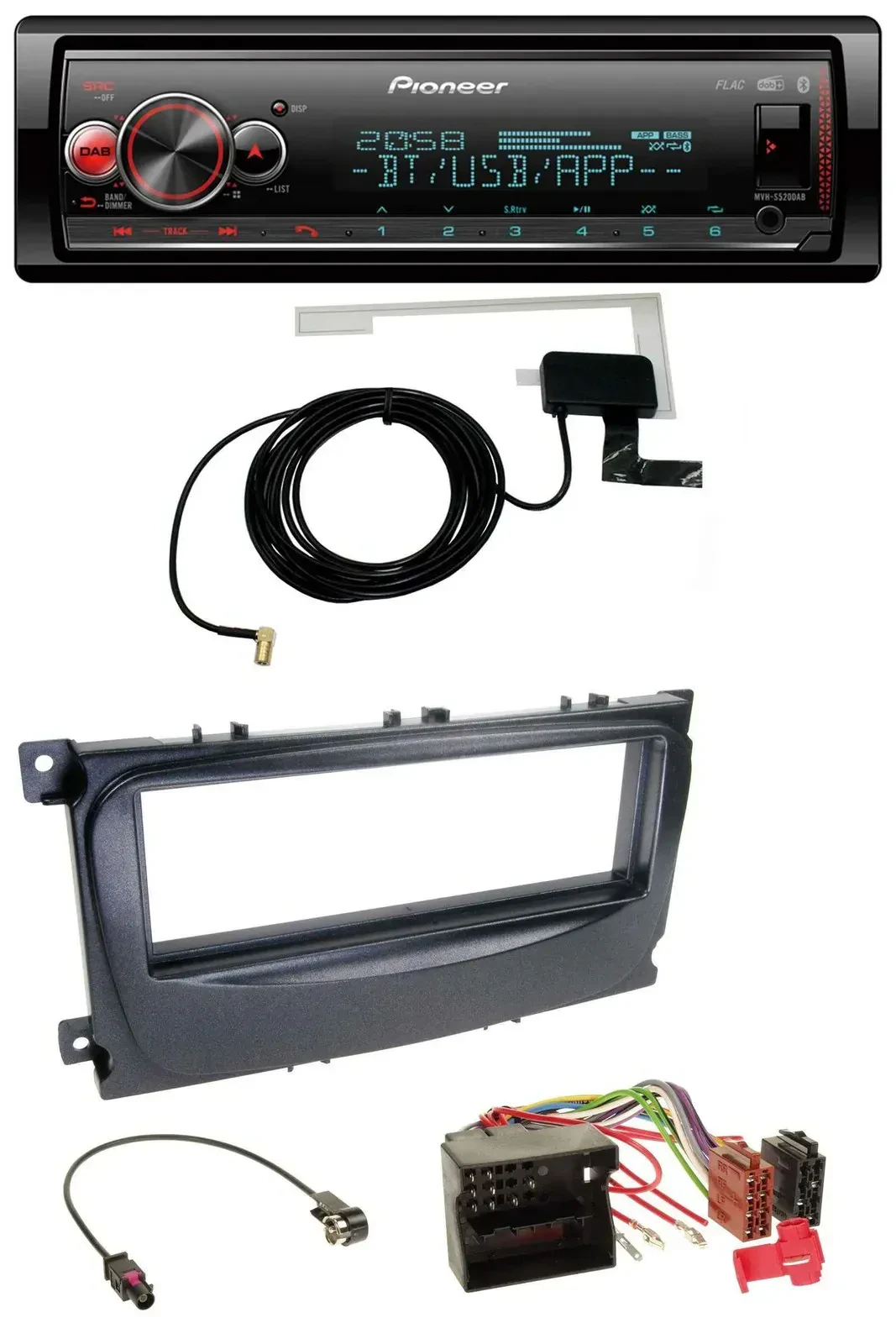 Автомагнитола Pioneer Bluetooth DAB USB MP3 для Ford Focus, C‑Max, Galaxy (с 2007), черная