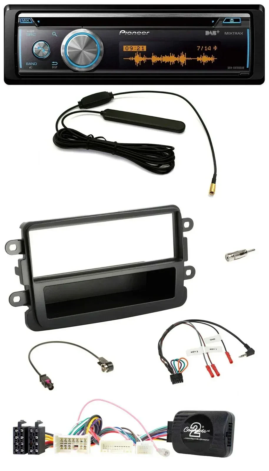 Автомагнитола Pioneer CD/USB/Bluetooth/DAB, для Dacia (с 2012), совместимая с кнопками на руле, черная