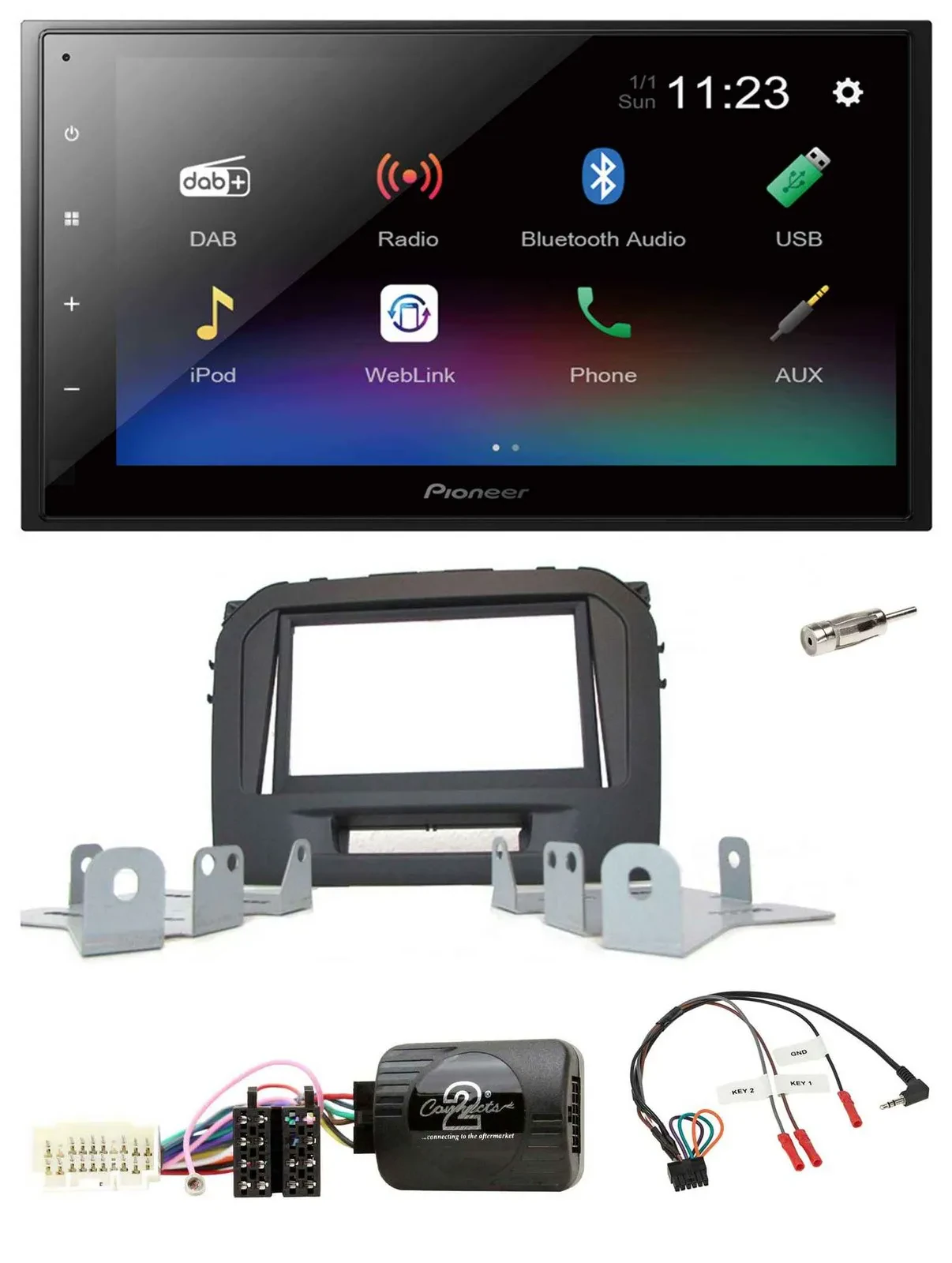 Автомагнитола для Suzuki Vitara LY (с 04/2015) Pioneer 2DIN, USB, Bluetooth, DAB, совместима с кнопками на руле