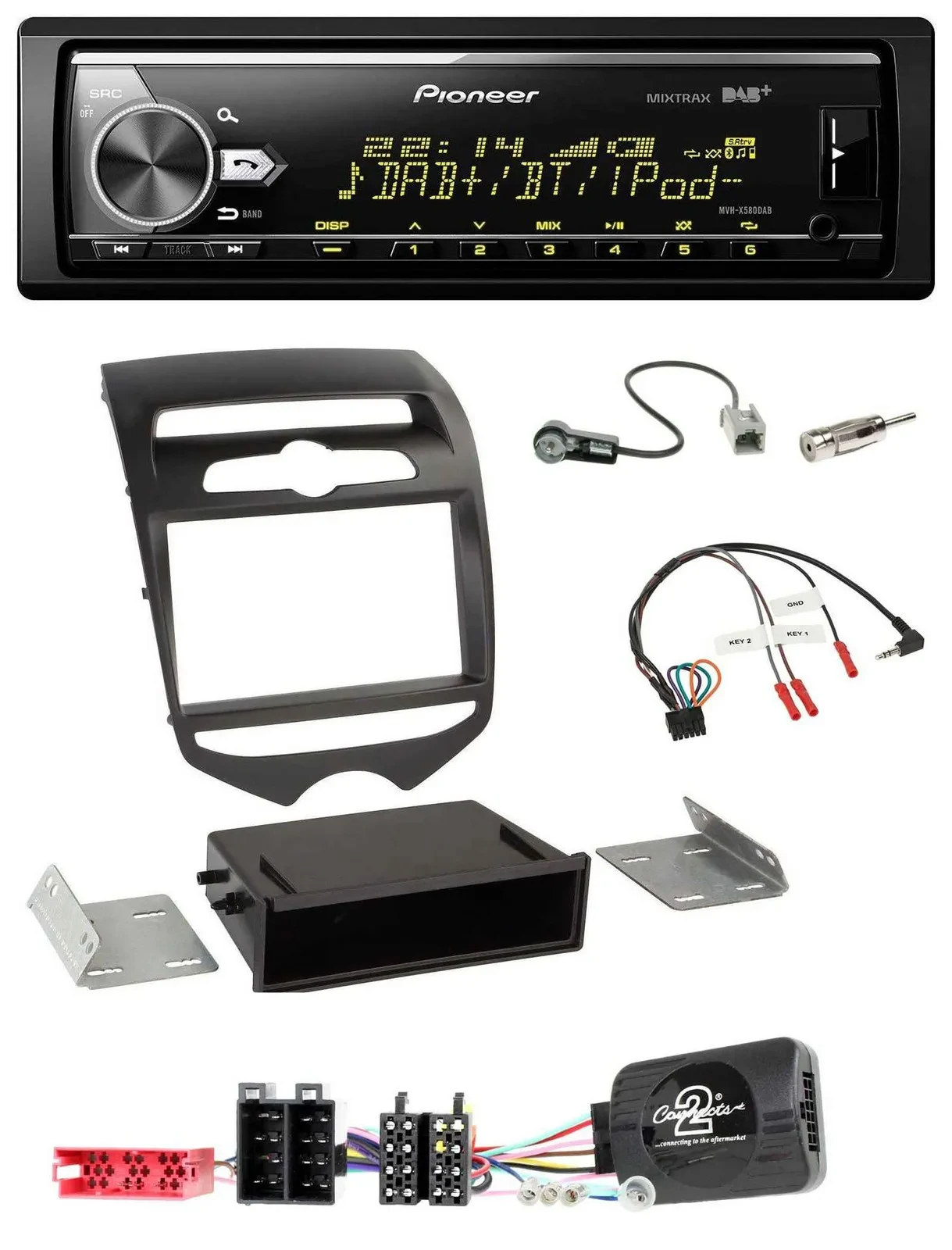 Автомагнитола Pioneer Bluetooth USB DAB для Hyundai ix20 (с 2010), поддержка кнопок на руле, климат-контроль: механический