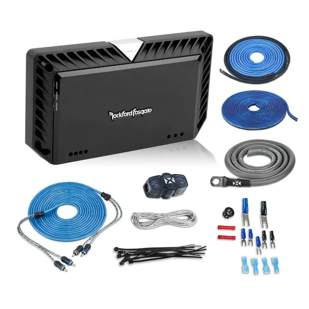 Усилитель мощности для автомобиля Rockford Fosgate T1500-1bdCP 1-канальный 1500W с комплектом проводов 4 AWG (набор)