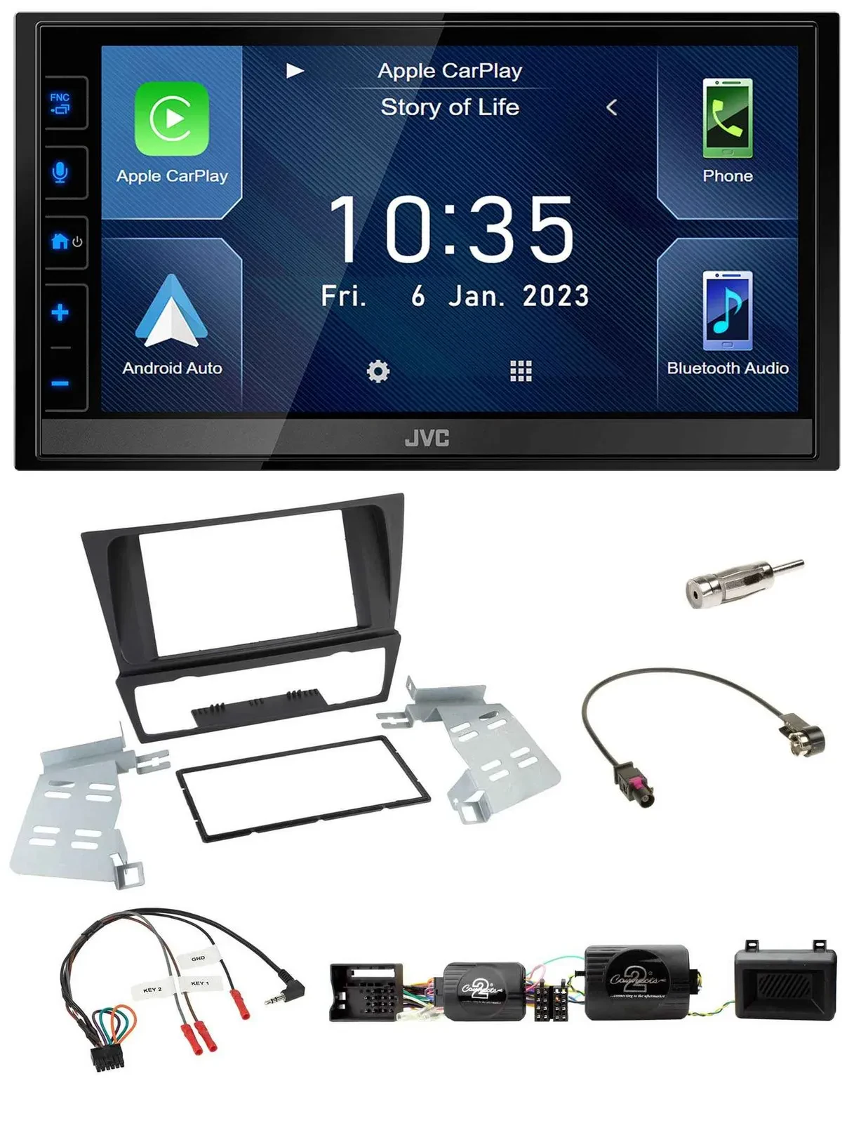 JVC DAB Bluetooth Lenkrad USB 2DIN Autoradio für BMW 3er E90 E91 E92 E93 PDC