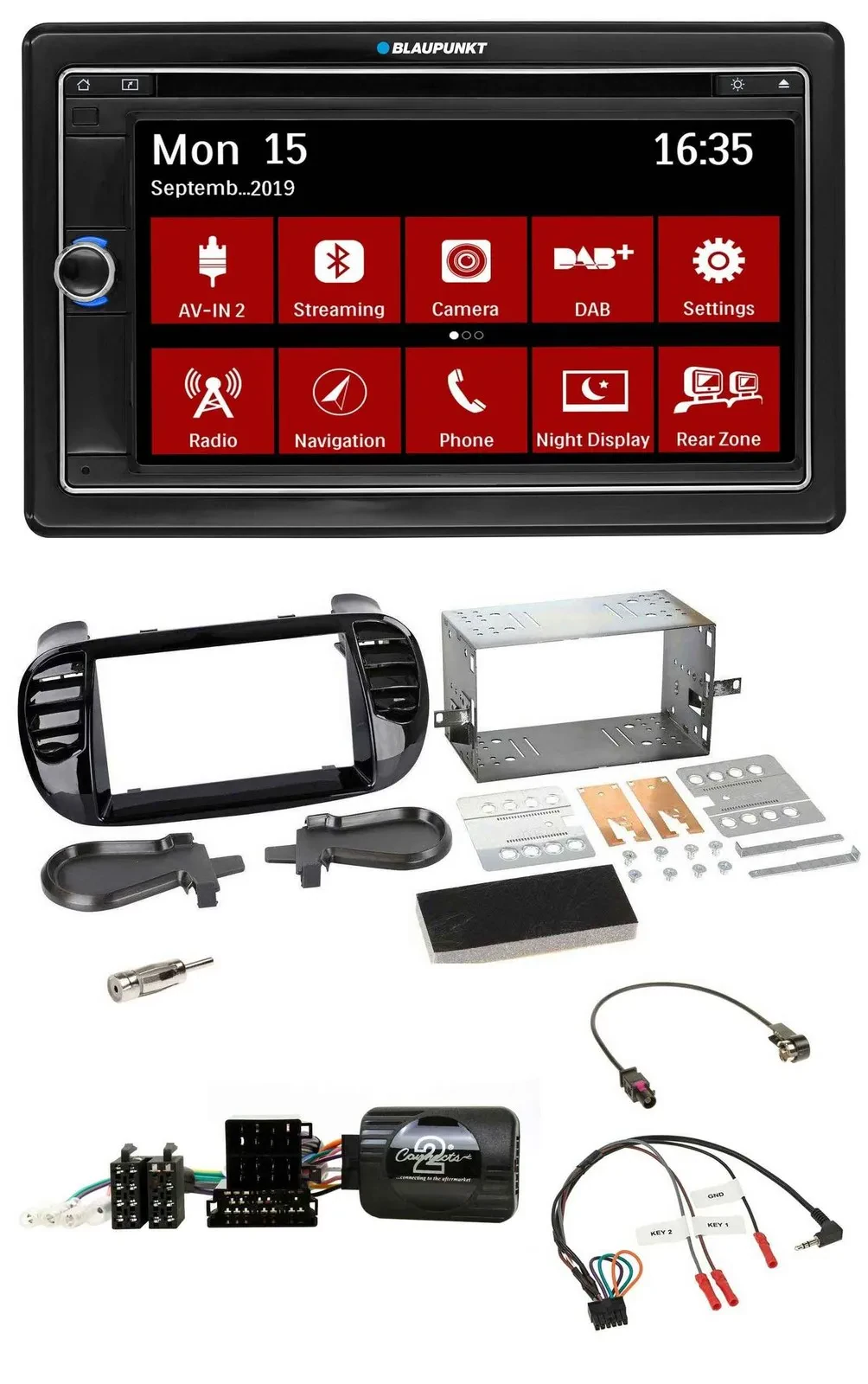 Blaupunkt TMC USB Lenkrad Bluetooth DAB 2DIN Navigation für Fiat 500 Fakra 08-15