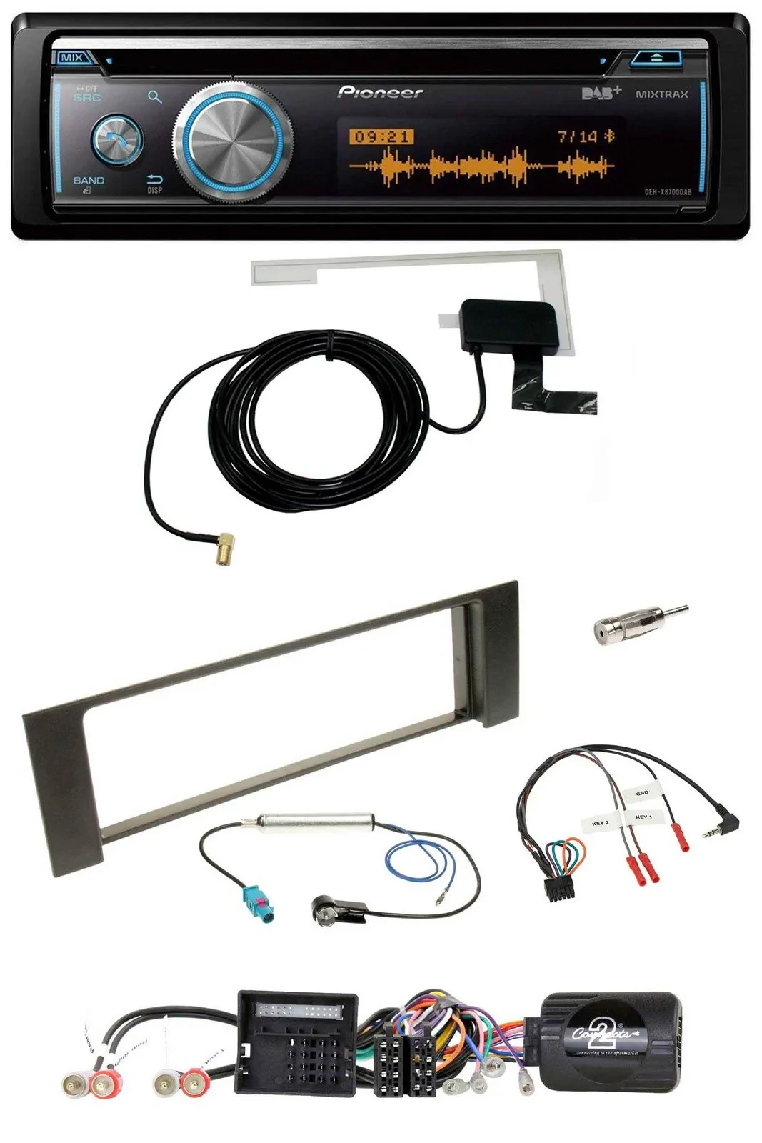 Автомагнитола Pioneer Bluetooth DAB USB CD для Audi A4 (B6) 2000–2004, Quadlock Fakra, поддержка кнопок на руле