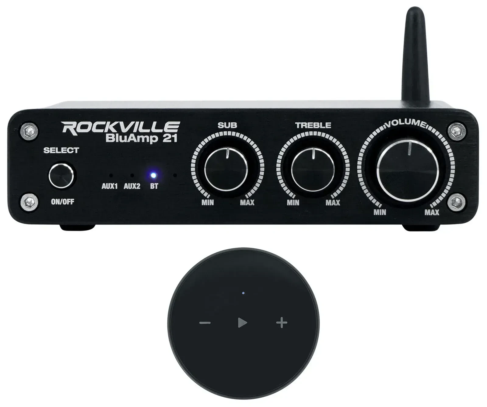 Усилитель Rockville BLUAMP 21 BLACK 2.1-канальный, Bluetooth, черный, с Wi‑Fi стримером WiiM Mini