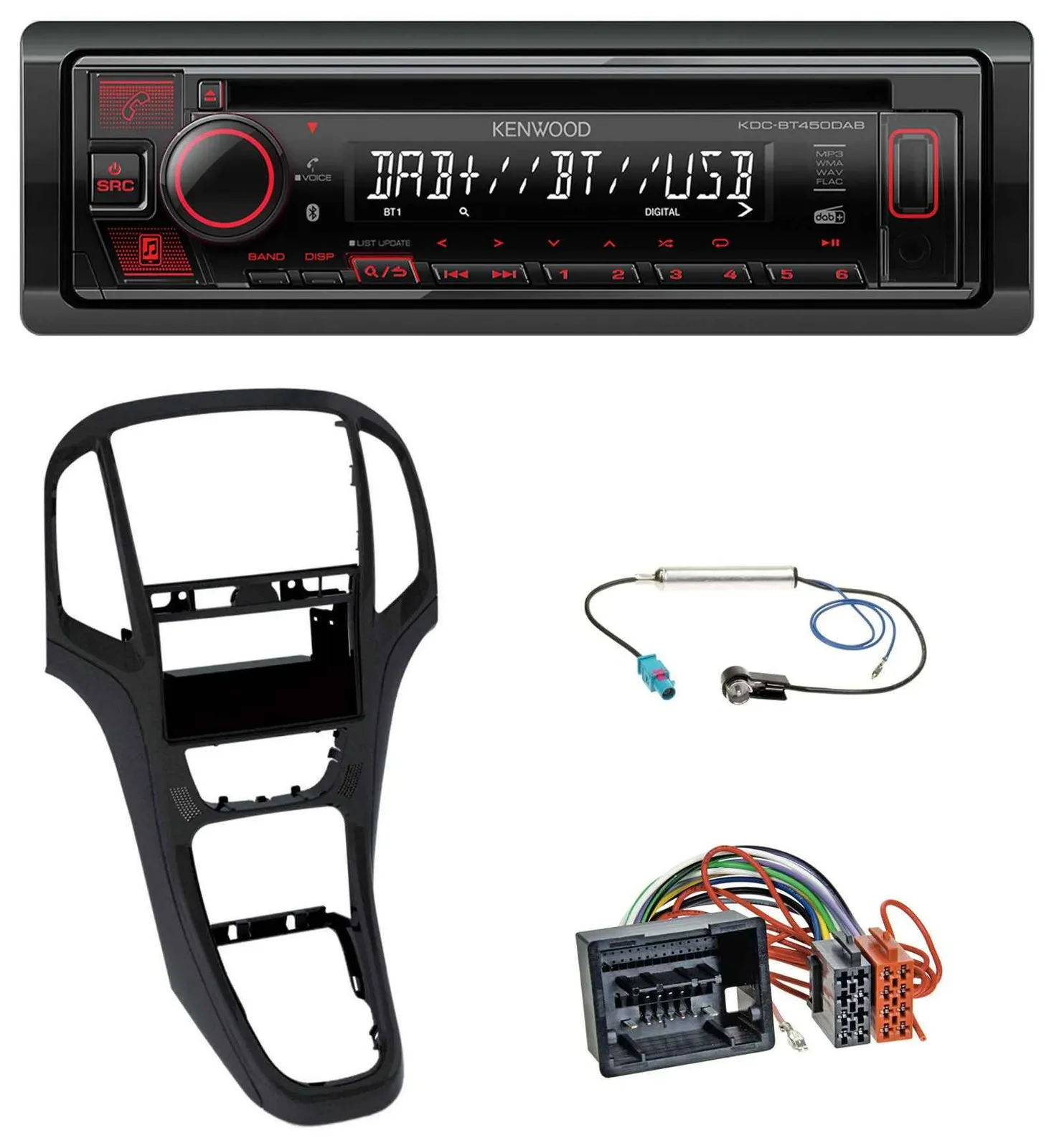 Kenwood MP3 CD USB Bluetooth DAB Autoradio für Opel Astra J ab 2009 Perl schwarz
