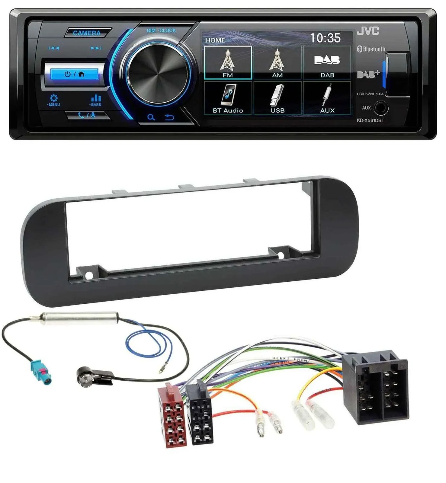 Автомагнитола для Fiat Panda (с 2012) JVC Bluetooth MP3 USB DAB, черный