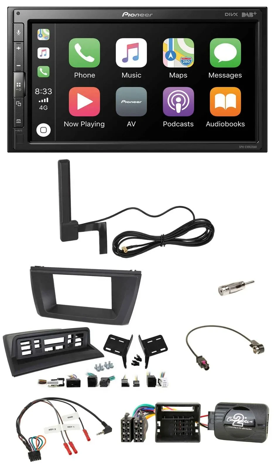 Pioneer USB 2DIN Bluetooth DAB Lenkrad Autoradio für BMW X3 E83 2004-2010 mittig