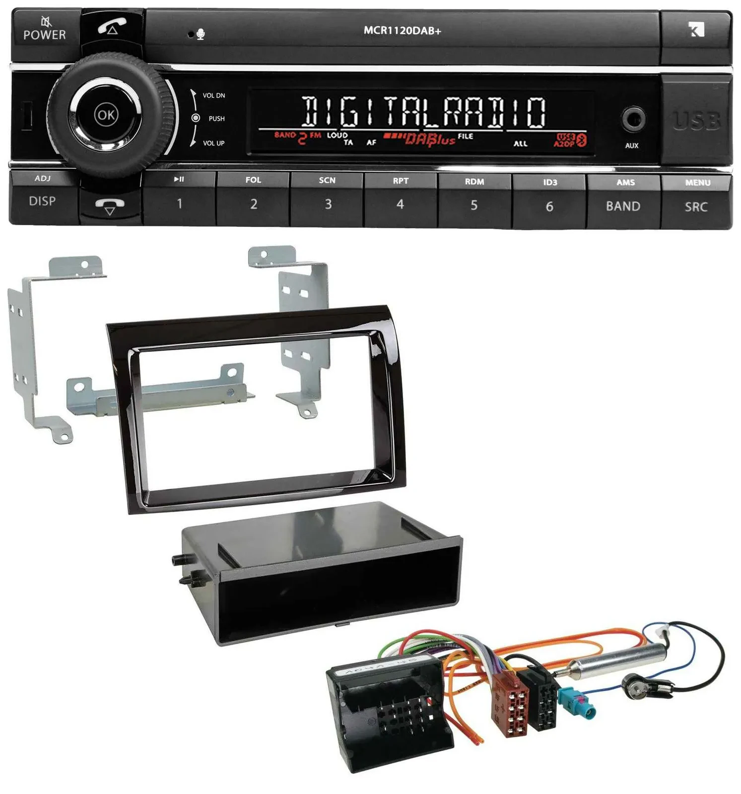 Kienzle Bluetooth MP3 USB DAB Autoradio für Citroen Jumper 06-11 Quadlock piano