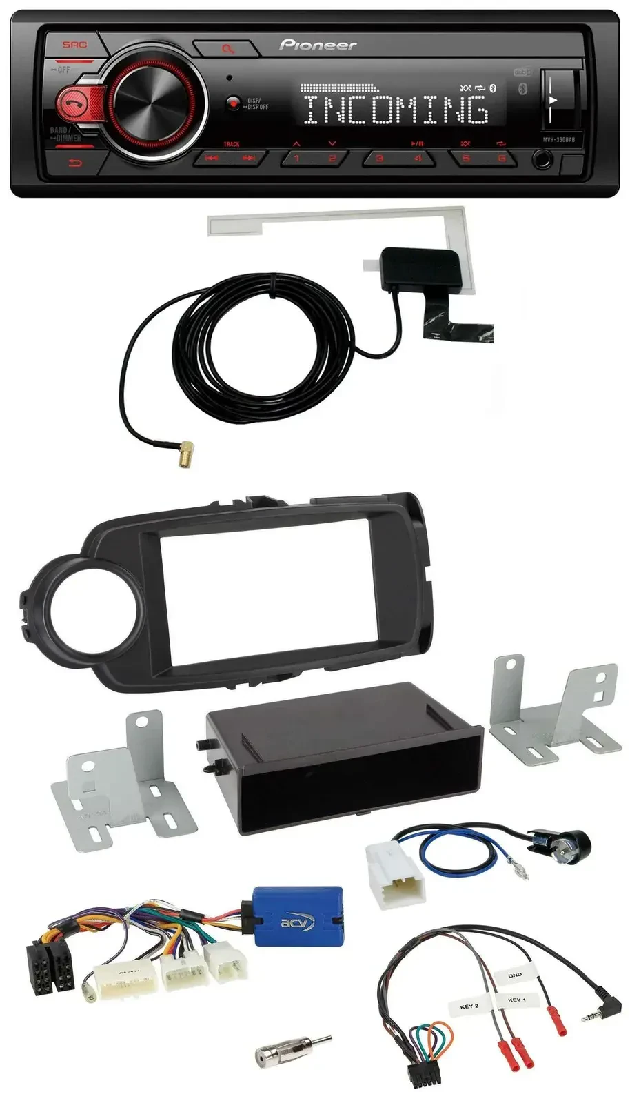 Автомагнитола Pioneer CD/DAB/USB/MP3 для Toyota Yaris (с 2014), черная, 28-pin