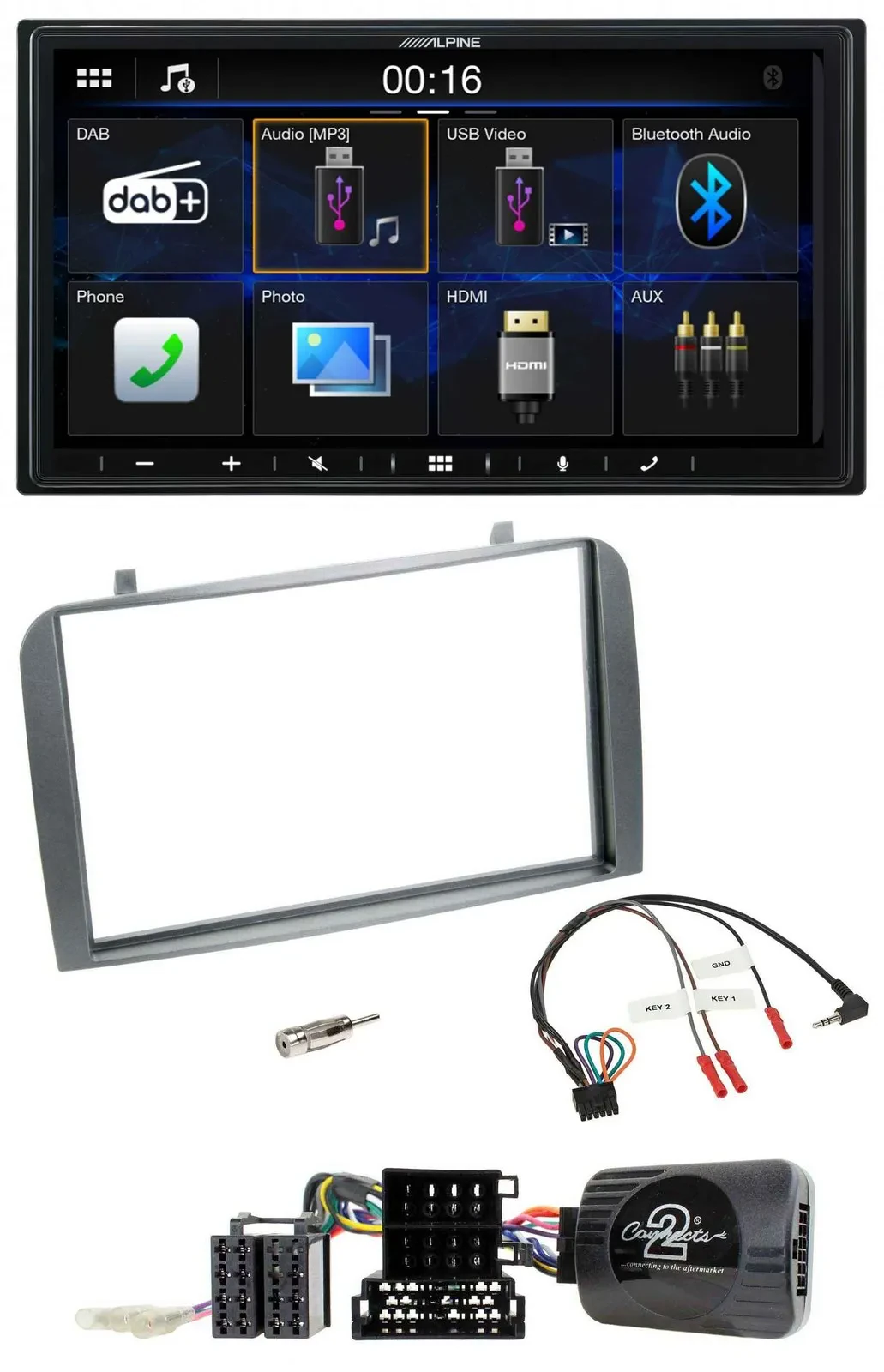 Автомагнитола Alpine 2DIN Bluetooth DAB USB для Alfa Romeo GT/147 (2007–2010), антрацит, с поддержкой управления на руле