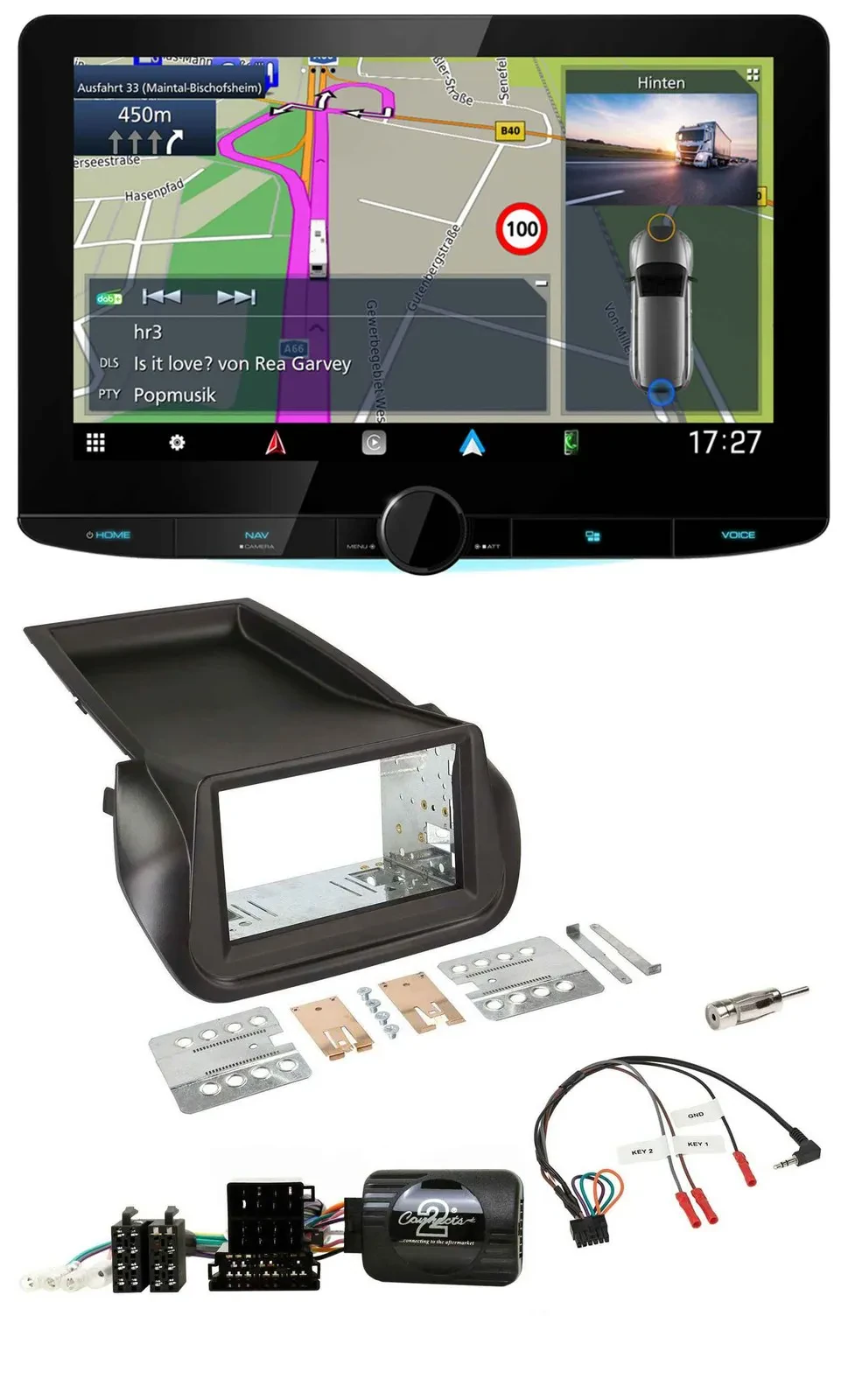 Kenwood Bluetooth DAB TMC 2DIN Lenkrad USB Navigation für Citroen Nemo Fiat Fior