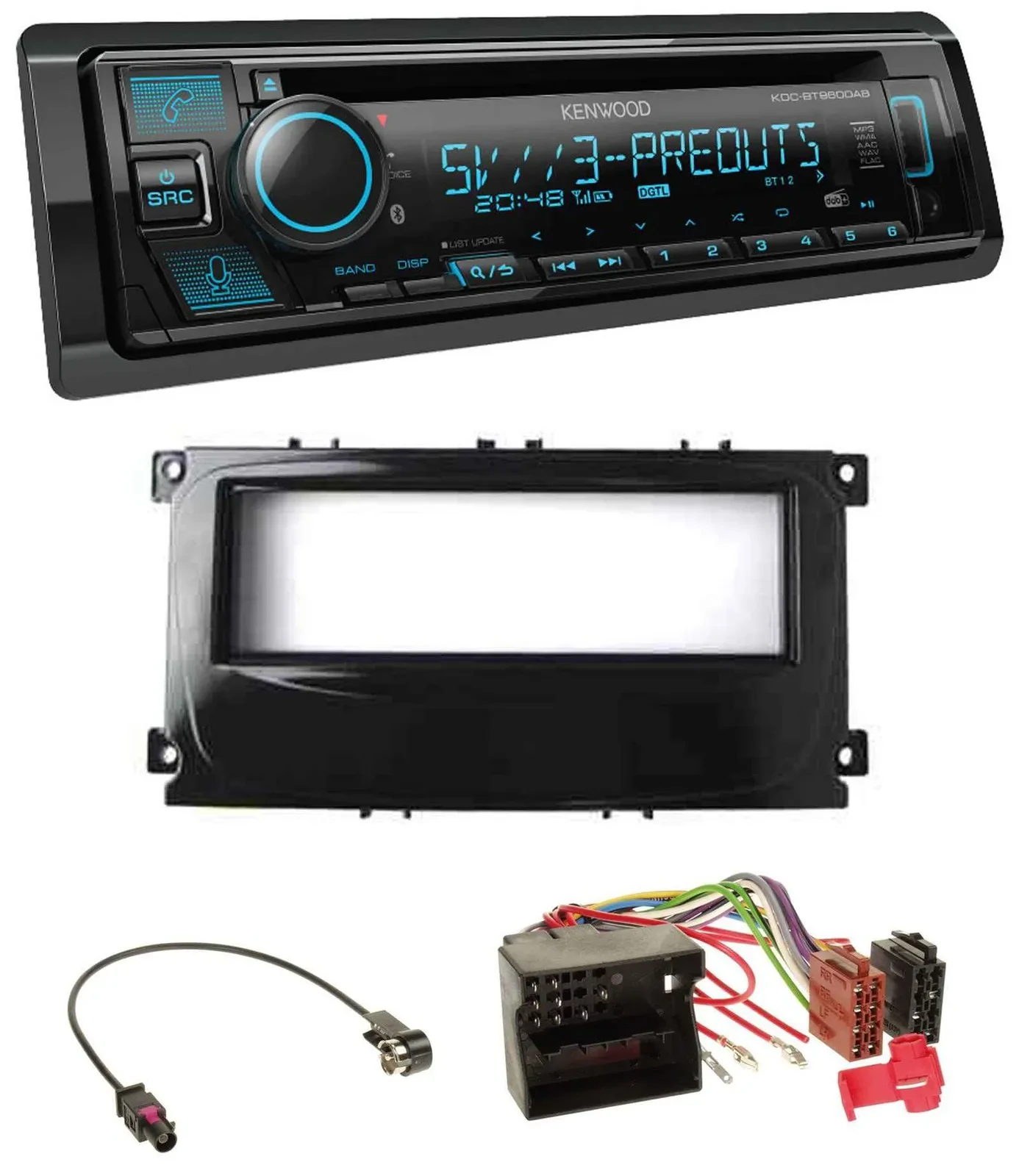 Kenwood Bluetooth USB CD MP3 DAB Autoradio für Ford Mondeo S-Max 07-14 glänzend