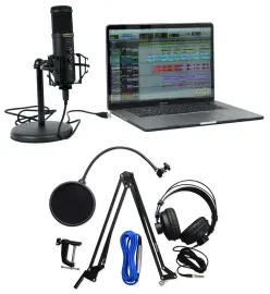 Rockville USB Computer PC Microphone Mic+Presonus Boom Arm+Pop Filter+Headphones