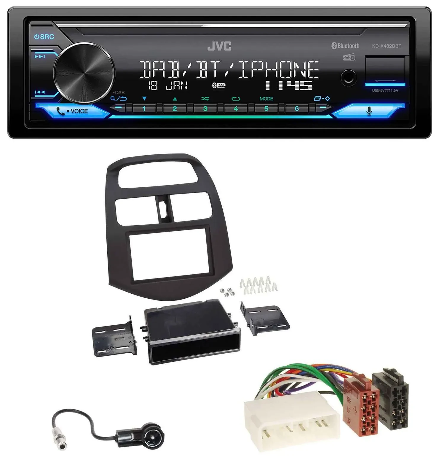 Автомагнитола для Chevrolet Spark (KLM 2012-2013) JVC Bluetooth, DAB, USB, MP3