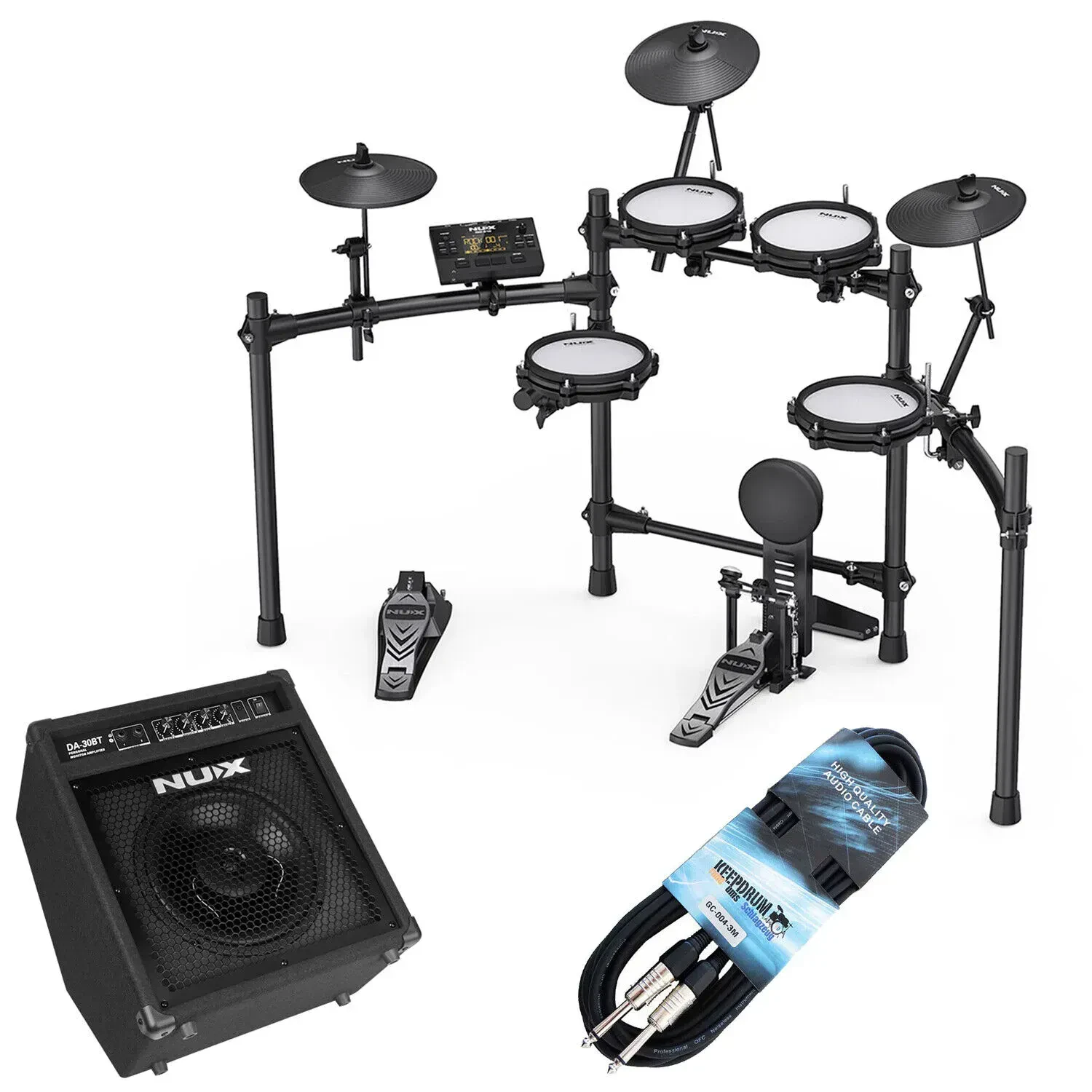 Электронная ударная установка NUX DM-210 (набор) с усилителем DA-30BT и кабелем