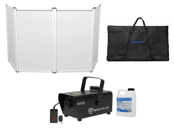 Rockville RFAAW DJ Event Facade Booth+Travel Bag+Scrim+Fog Machine+Gallon Fluid