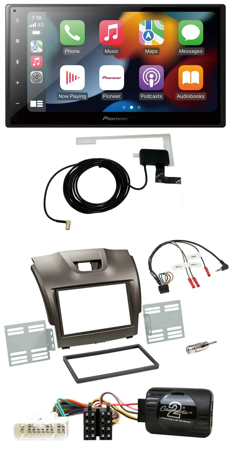 Pioneer Lenkrad USB Bluetooth DAB 2DIN Autoradio für Isuzu D-Max ab 2012 grau