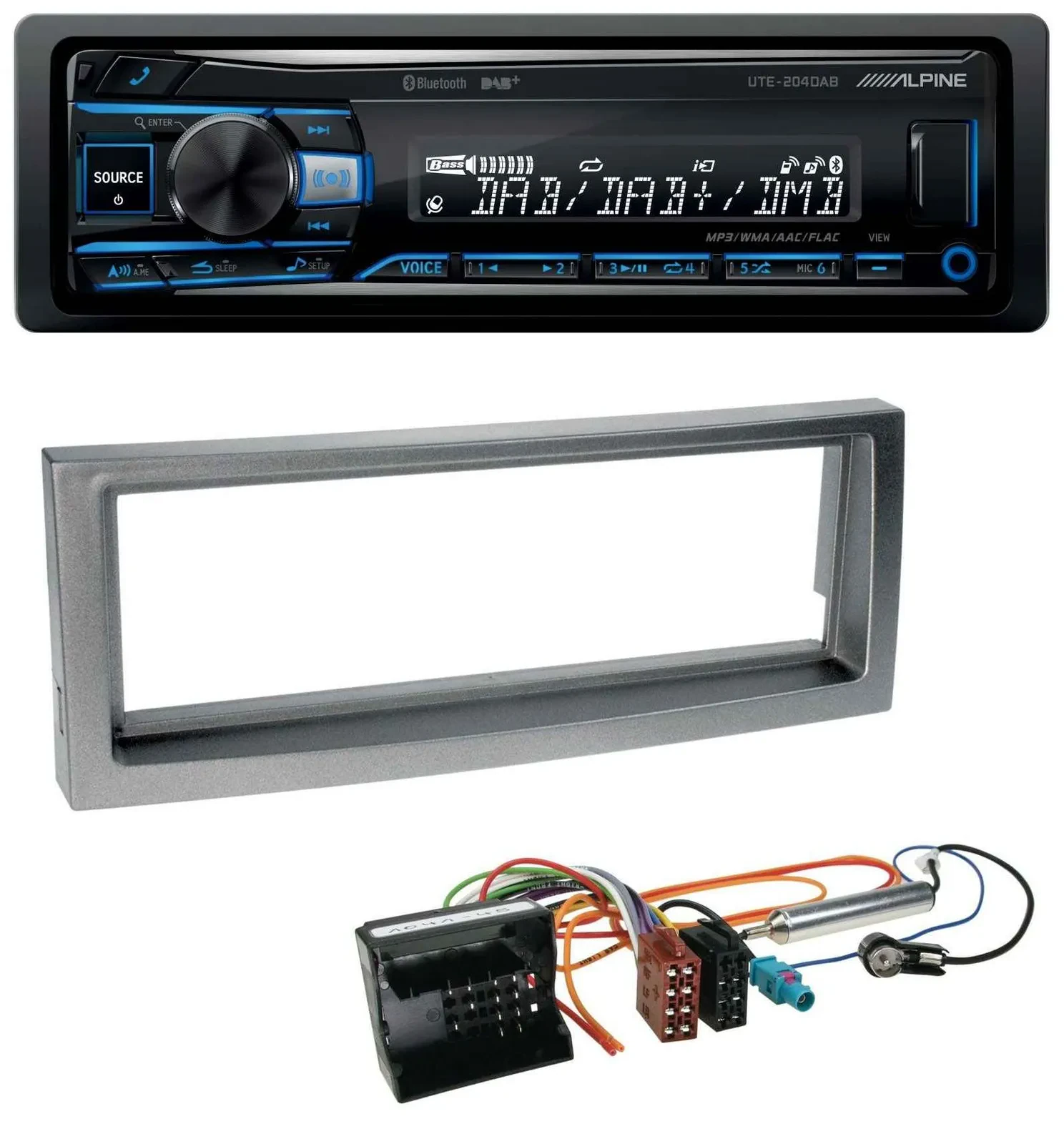 Alpine USB Bluetooth DAB MP3 Autoradio für Citroen C5 Peugeot 407 ab 04 grau-met