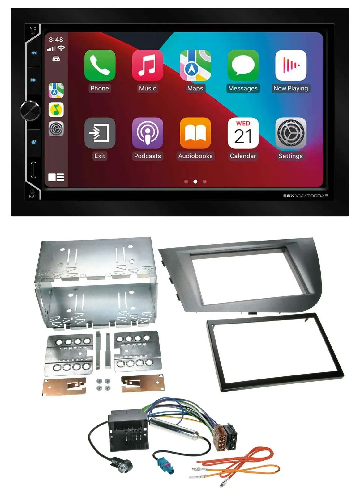 Автомагнитола ESX 2DIN DAB USB MP3 Bluetooth для Seat Leon 2005–2009, серебристая