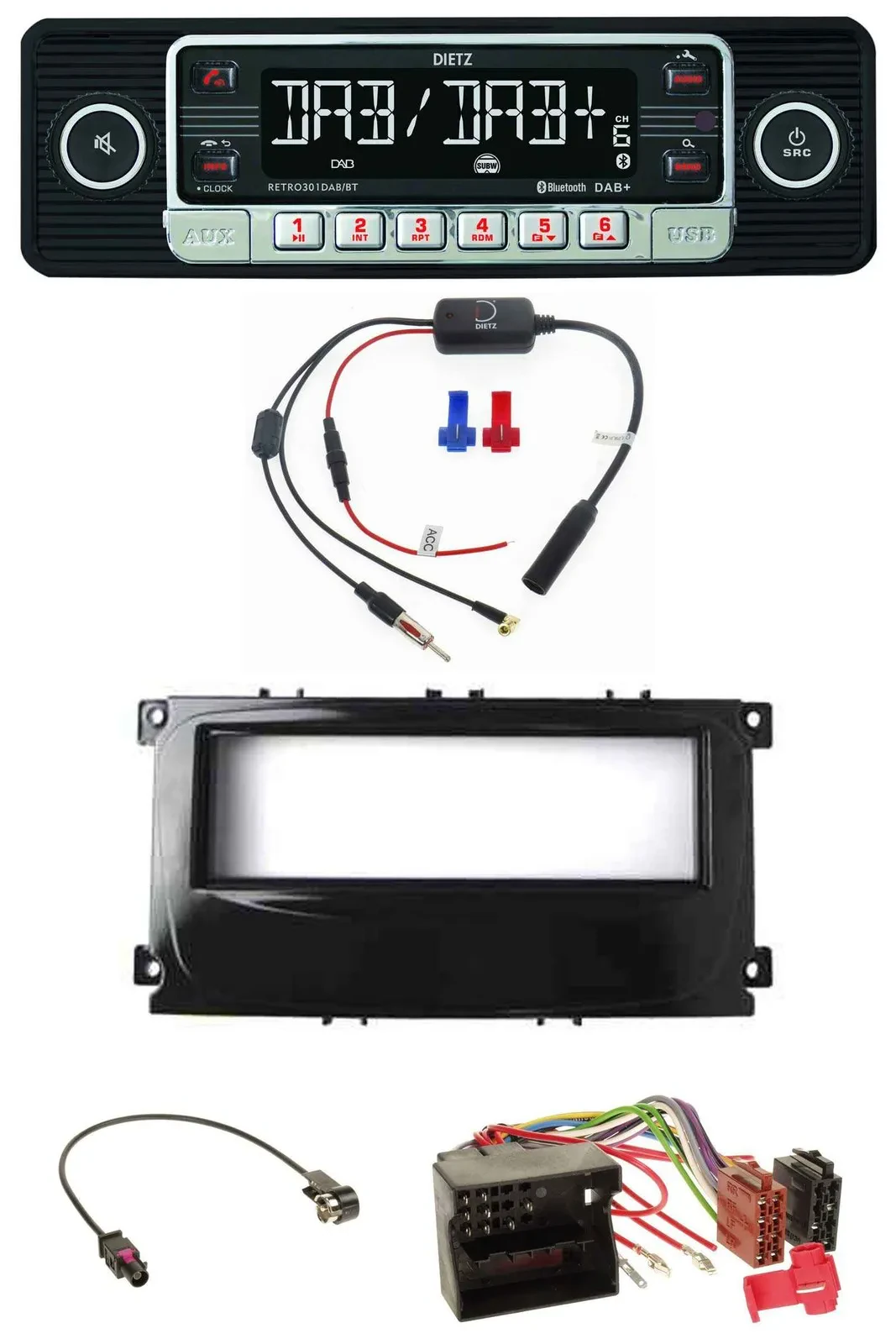 Dietz MP3 DAB Bluetooth USB Autoradio für Ford C-Max Galaxy Focus ab 2007 glänze