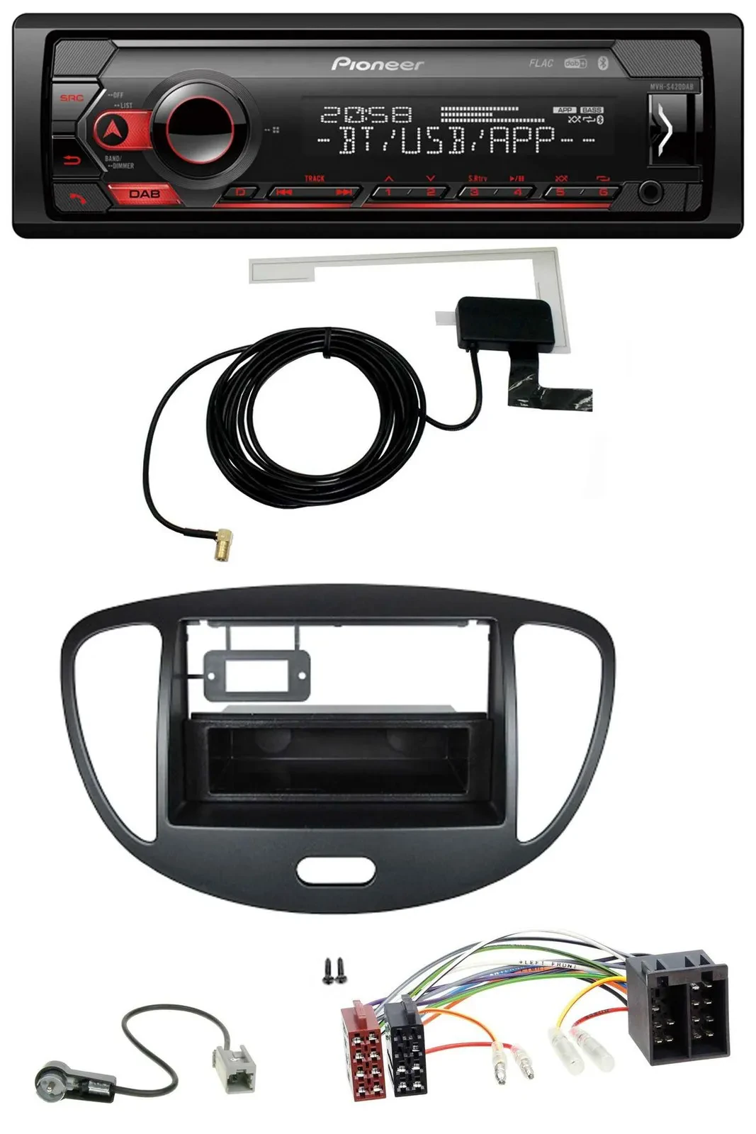 Автомагнитола для Hyundai i10 (2008–2013) Pioneer DAB USB MP3 Bluetooth черный