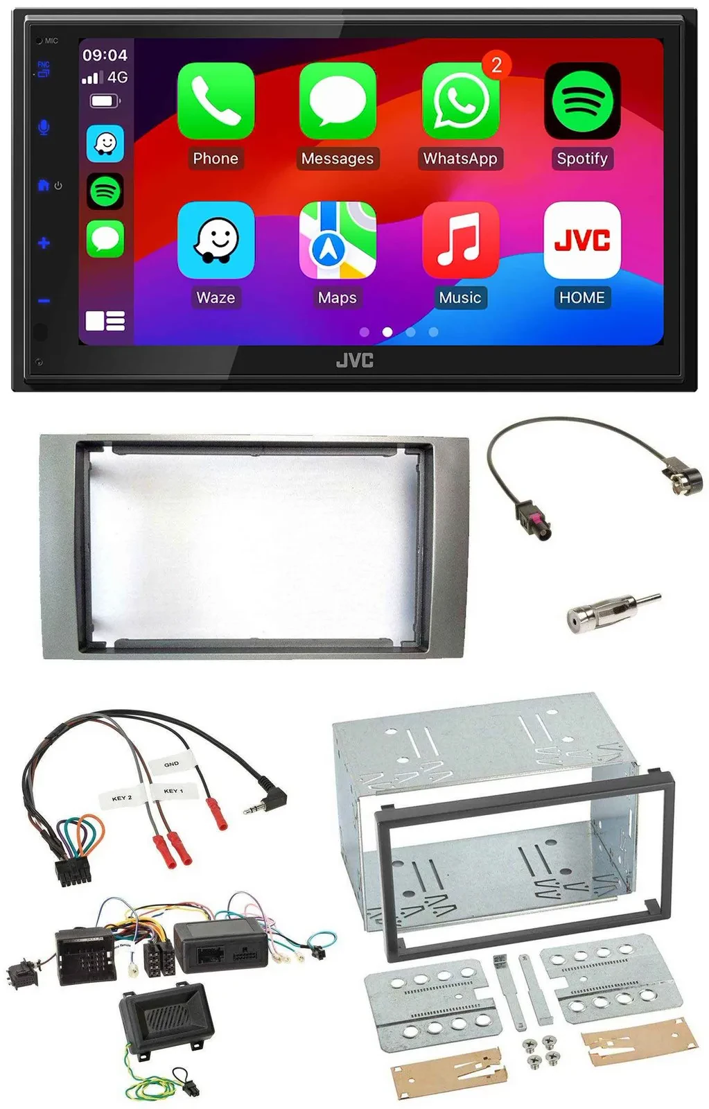 JVC Bluetooth USB Lenkrad 2DIN DAB Autoradio für Ford Kuga 2008-2012 silber