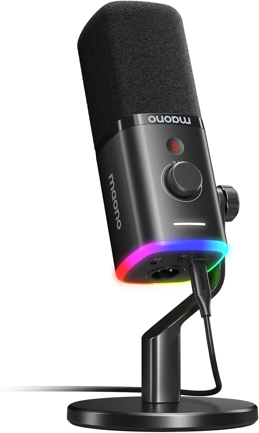 Микрофон проводной Maono PD100X RGB динамический, кардиоидный, 24 бит/48 кГц, USB-C/XLR, RGB подсветка, регулятор громкости