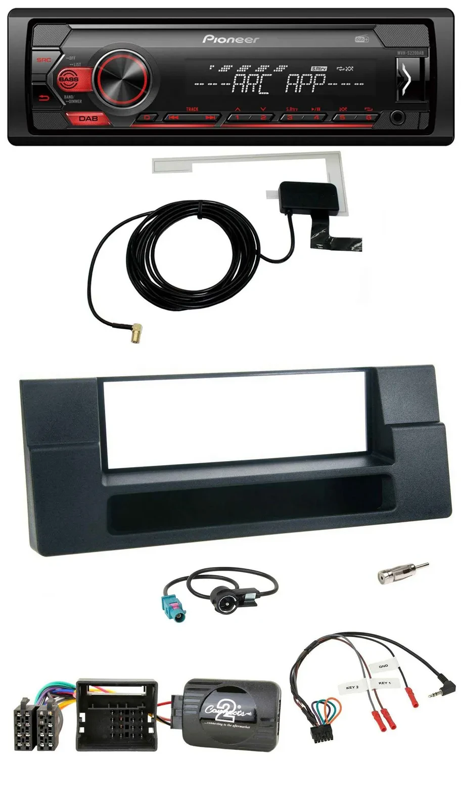 Pioneer 1DIN USB DAB MP3 Lenkrad Autoradio für BMW 5er E39 X5 Quadlock Ablage