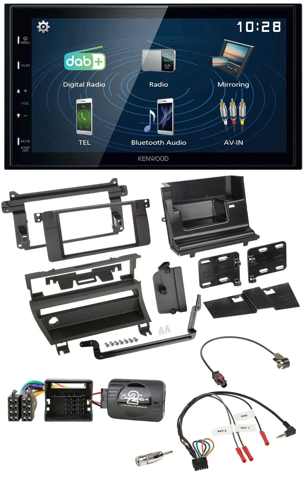 Kenwood 2DIN Bluetooth Lenkrad USB DAB Autoradio für BMW 3-er E46 2001-2006 1 Sc