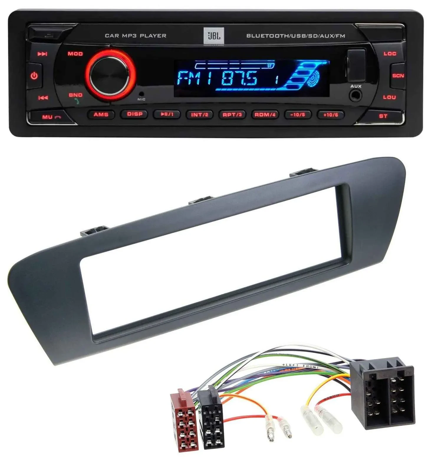 JBL AUX MP3 USB Bluetooth SD Autoradio für Renault Scenic (ab 09) - grau