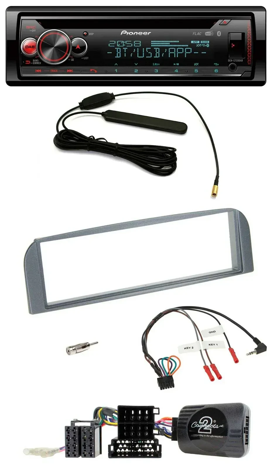 Автомагнитола для Alfa Romeo 147/GT (2007–2010) Pioneer USB DAB Bluetooth CD, антрацит, с поддержкой управления с руля