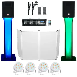 DJ Package w/10" Speakers+Bluetooth Mixer+Mics+Tripod+Totem Stands+Facade+Lights