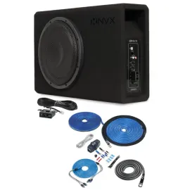 Сабвуфер для автомобиля NVX QB12SPA 12", 350W RMS, активный, фазоинверторный, в корпусе, с комплектом проводов 8 AWG OFC (набор)