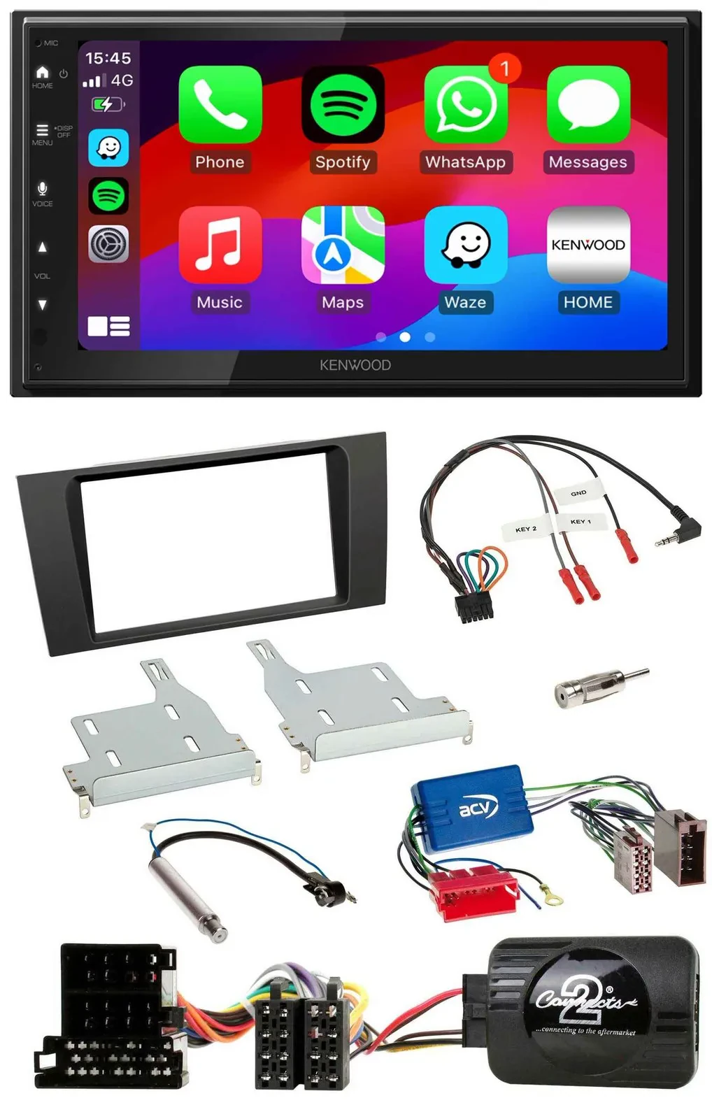 Kenwood Lenkrad USB DAB 2DIN Bluetooth Autoradio für Audi A4 99-01 Aktivsystem
