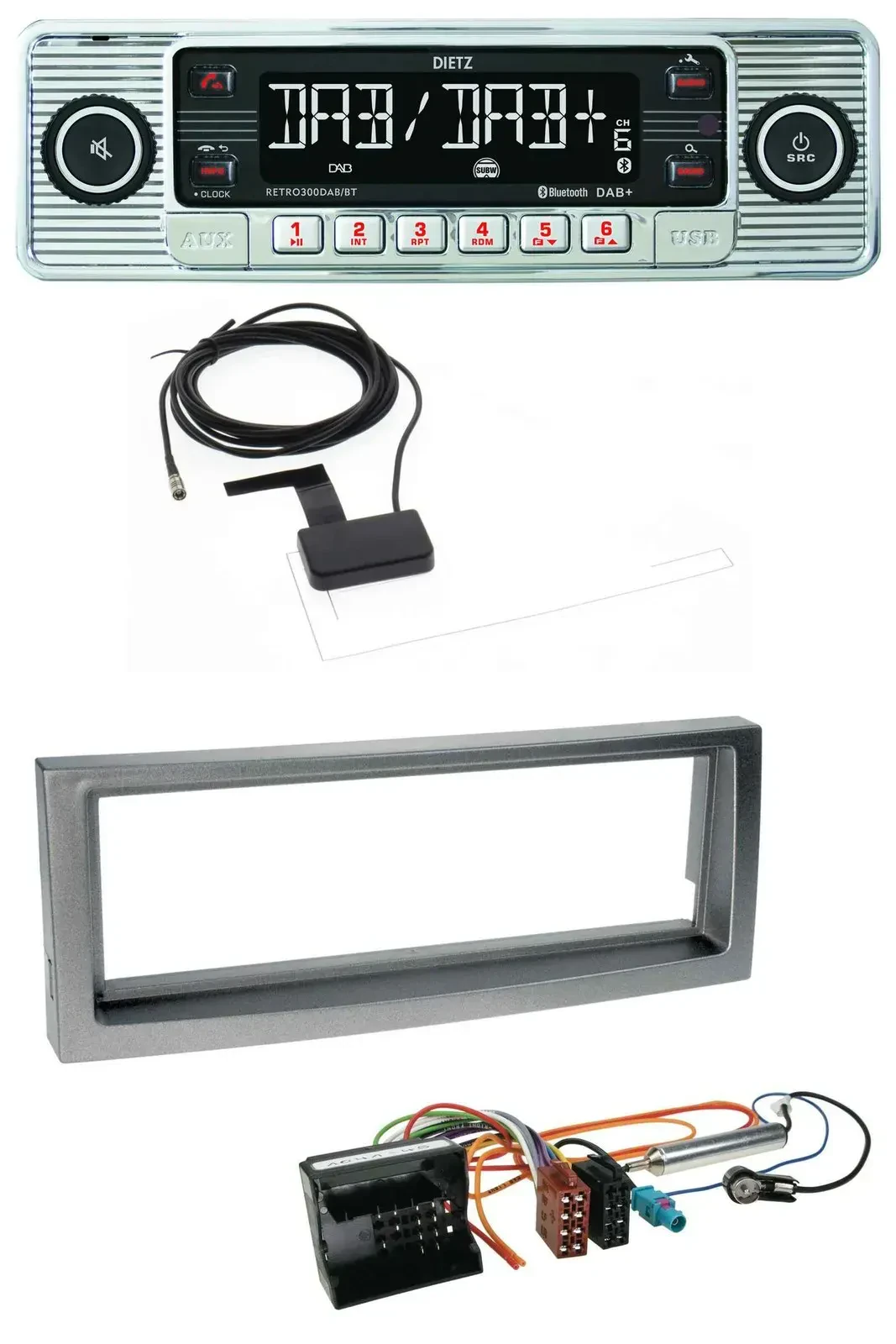 Dietz Bluetooth USB MP3 DAB Autoradio für Citroen C5 Peugeot 407 ab 04 grau-meta