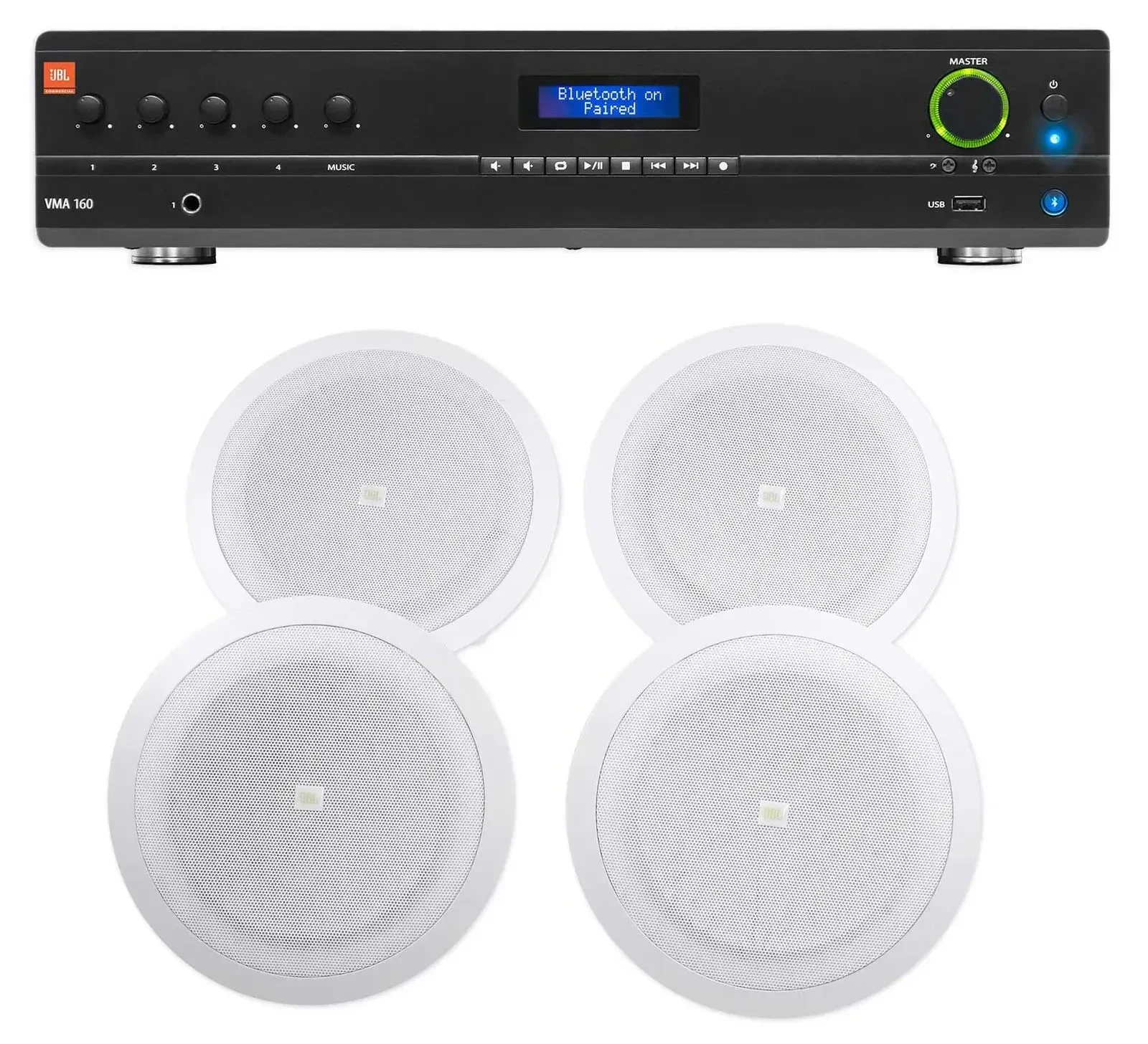 JBL VMA160 60 Watt Amplifier+(4) JBL 8" Speakers For Restaurant/Bar/Cafe