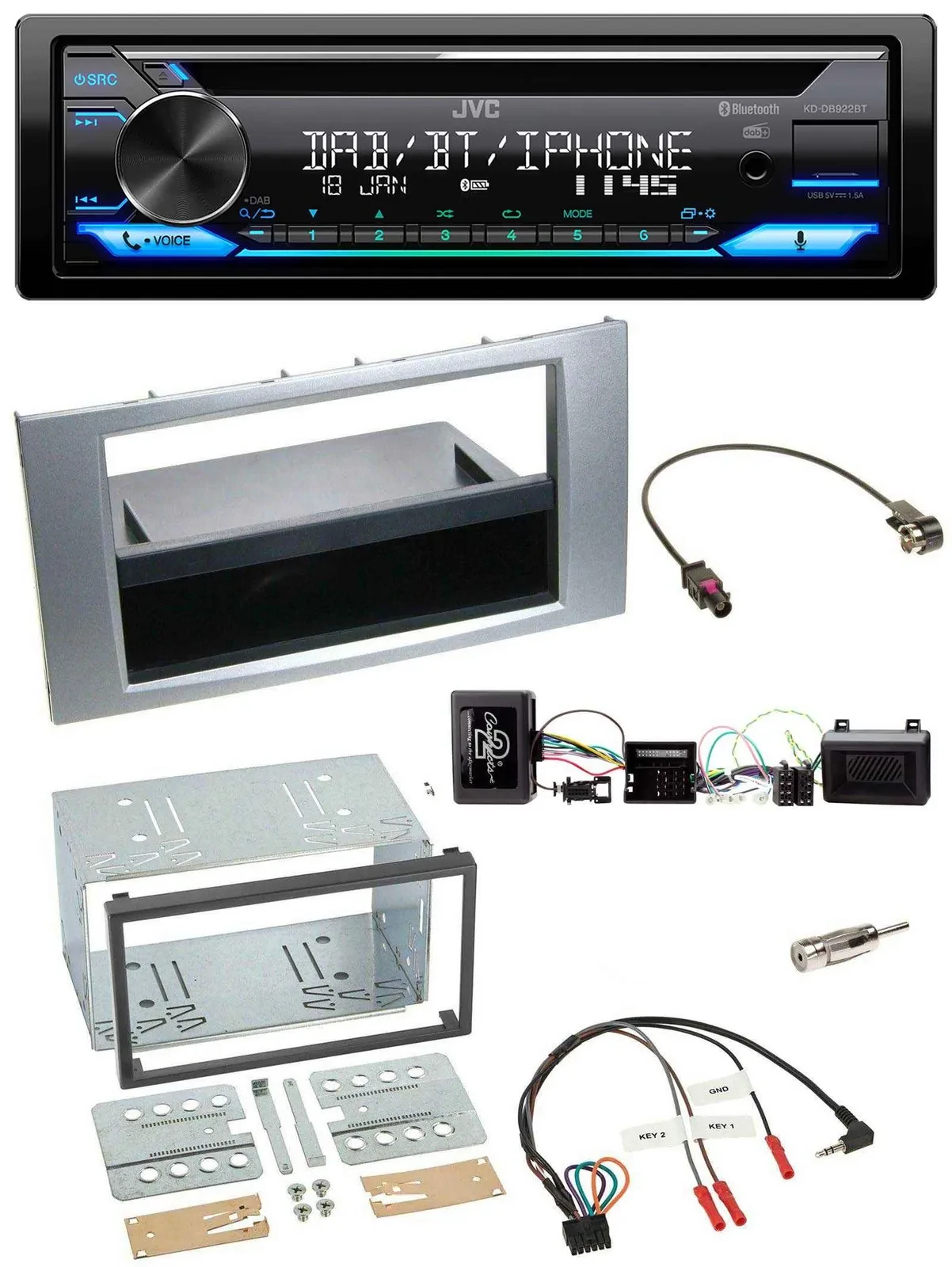 JVC Bluetooth Lenkrad USB DAB CD Autoradio für Ford Kuga 2008-2012 silber
