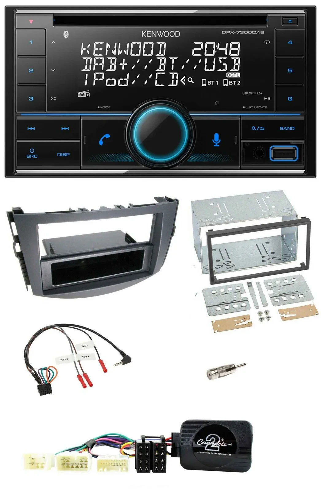 Автомагнитола для Toyota RAV4 (2006–2011) Kenwood 2DIN CD DAB USB Bluetooth с поддержкой кнопок на руле