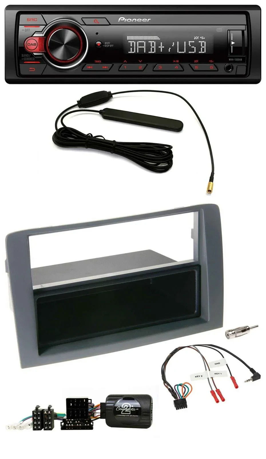 Автомагнитола Pioneer 1-DIN, DAB, USB, MP3, для Fiat Idea (2006–2011), серый