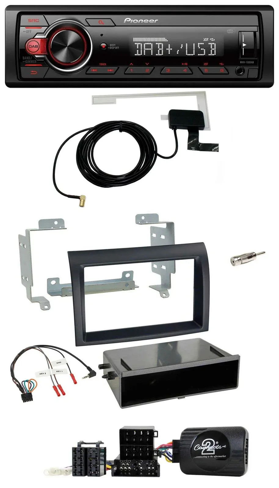 Pioneer 1DIN MP3 DAB USB Lenkrad Autoradio für Fiat Ducato 06-08 schwarz