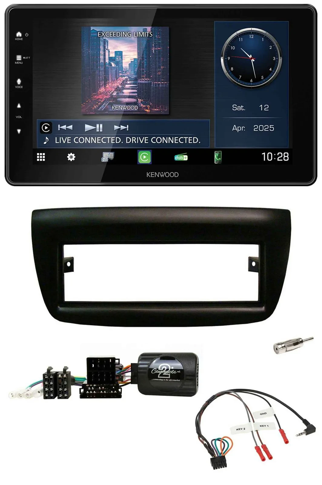Автомагнитола Kenwood Bluetooth USB DAB для Fiat Doblo 2012–2015 черная